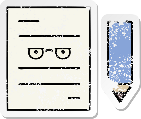 Bir insan tarafından çizilmiş şirin bir çizgi film test kağıdının sıkıntılı çıkartması.