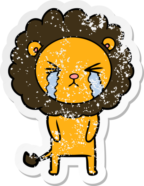 Bir insan tarafından çizilmiş ağlayan bir aslanın dertli çıkartması.