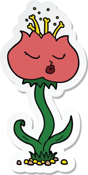 Bir insan tarafından çizilmiş şirin bir karikatür çiçeğinin çıkartması.