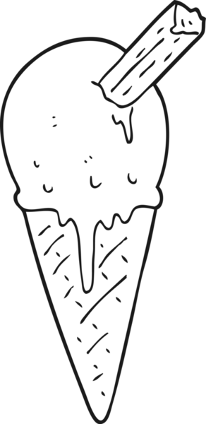 Bir insan tarafından çizilmiş siyah beyaz dondurma külahı.