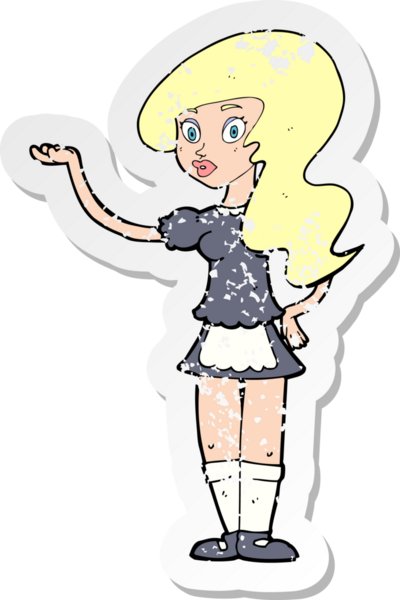 Bir insan tarafından çizilmiş bir çizgi film garsonunun gerilimli çıkartması.