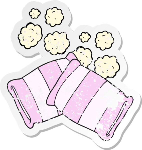 Bir insan tarafından çizilmiş karikatür yastığının gerilemiş yapıştırması.