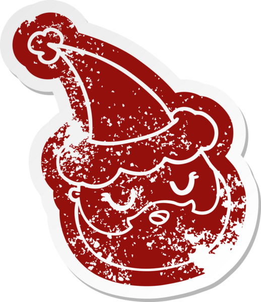 Garip bir çizgi film, sakallı, Noel Baba şapkası takan bir erkek yüzü, bir insan tarafından çizilmiş.