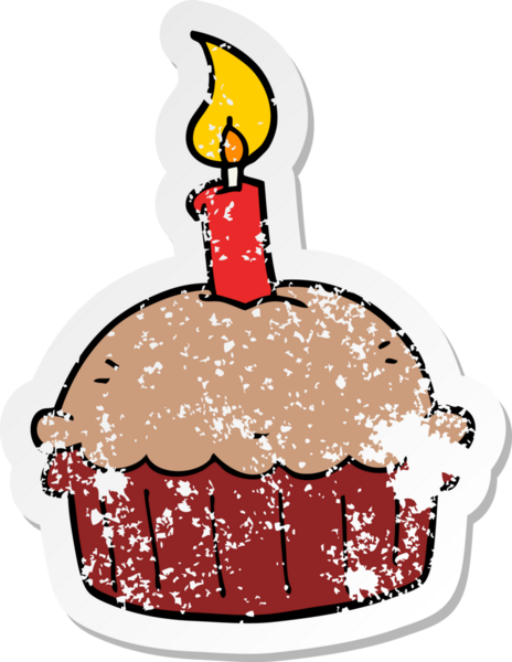 Bir insan tarafından çizilmiş doğum günü pastasının sıkıntılı çıkartması.