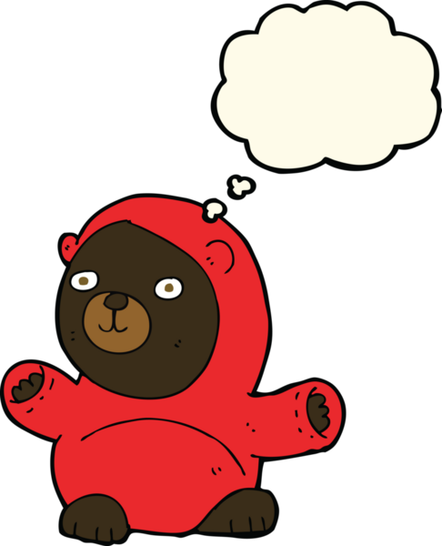 Bir insan tarafından çizilmiş düşünce baloncuğu olan sevimli çizgi film kara ayısı.