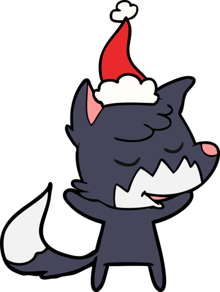 Bir insan tarafından çizilmiş Noel Baba şapkası giymiş bir tilki çizilmiş.