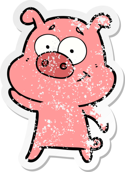 Bir insan tarafından çizilmiş mutlu çizgi film domuzunun sıkıntılı çıkartması.