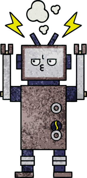 Bir insan tarafından çizilmiş bir robotun retro grunge dokusu