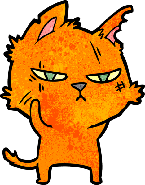 Bir insan tarafından çizilmiş sert çizgi film kedisi.