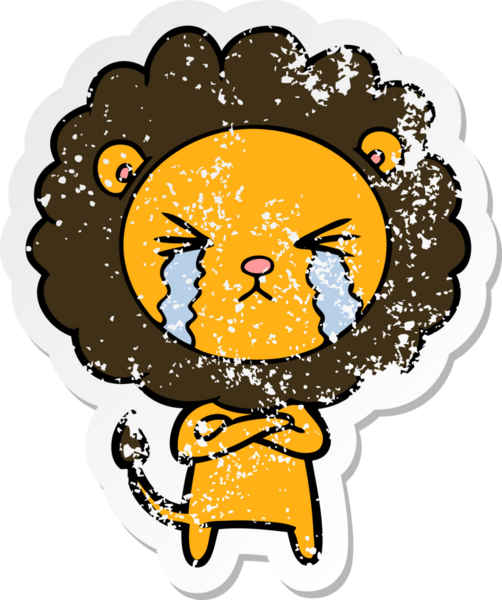 Bir insan tarafından çizilmiş ağlayan bir aslanın dertli çıkartması.