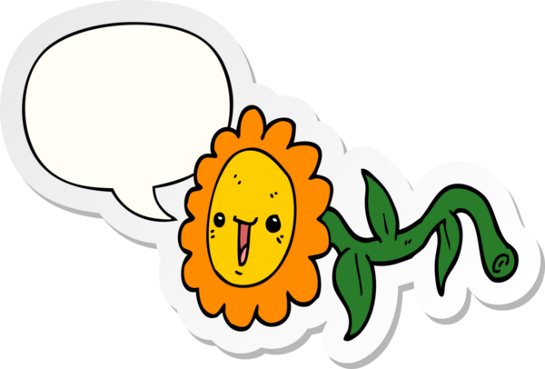 Bir insan tarafından çizilmiş baloncuk çıkartmalı karikatür çiçeği.