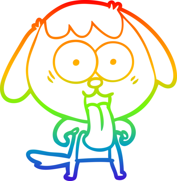 Gökkuşağı gradyan çizimi. Bir insan tarafından çizilmiş şirin bir köpek çizimi.