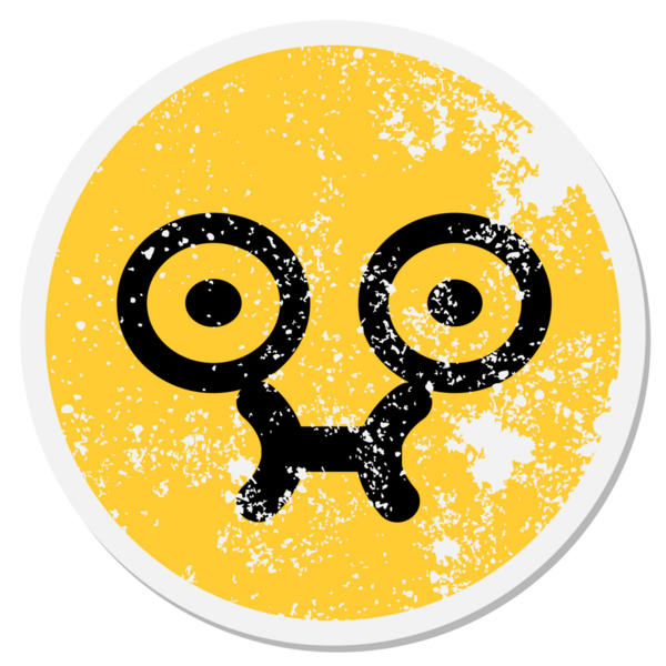 Bir insan tarafından çizilmiş sevimli bakışlı dairesel çıkartma.