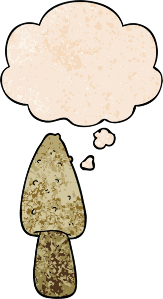 Bir insan tarafından çizilmiş grunge desenli düşünce baloncuklu mantar.