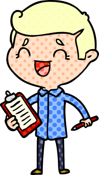 Bir insan tarafından çizilmiş klip tahtası olan gülen adam.