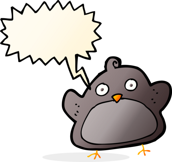 Bir insan tarafından çizilmiş konuşma balonlu çizgi film kuşu.