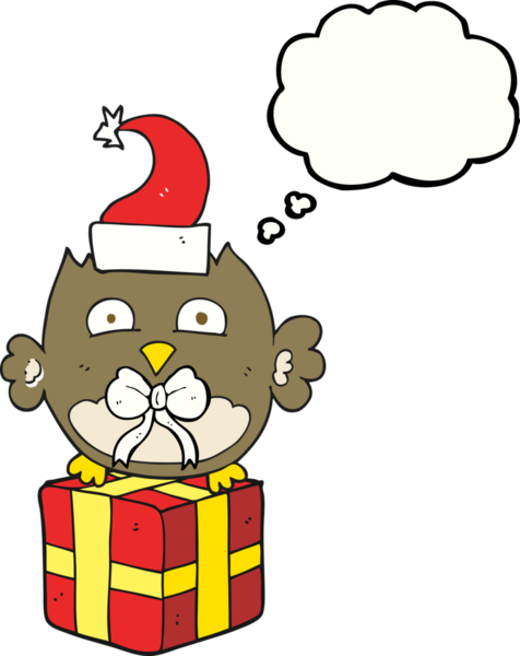 Bir insan tarafından çizilmiş serbest çizim balon karikatür noel baykuşu