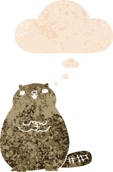 Düşünce baloncuklu çizgi film kunduzu grunge 'da sıkıntılı eski moda bir insan tarafından çizilmiş.