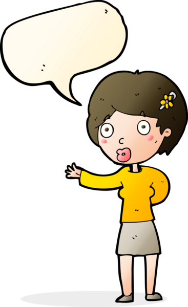 Bir insan tarafından çizilmiş konuşma balonlu bir kadın.