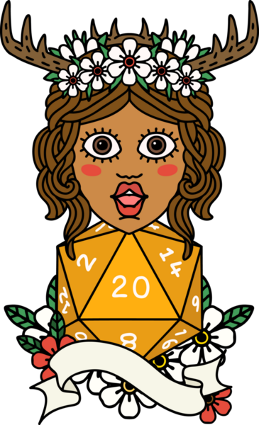 Retro Dövme Tarzı İnsan Druid Bir insan tarafından çizilmiş doğal yirmi zar ile