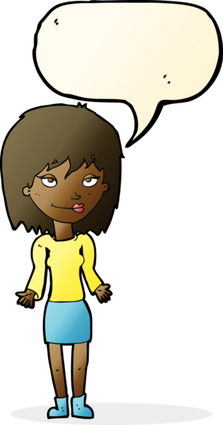 Bir insan tarafından çizilmiş konuşma baloncuğuyla omuz silken çizgi film kadını.