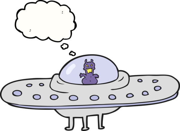 Bir insan tarafından çizilmiş serbest çizim balon karikatür uçan daire.