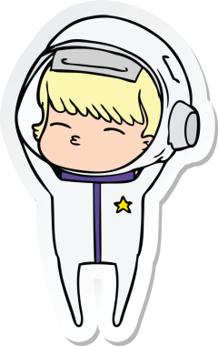 Bir insan tarafından çizilmiş meraklı bir astronotun çıkartması.