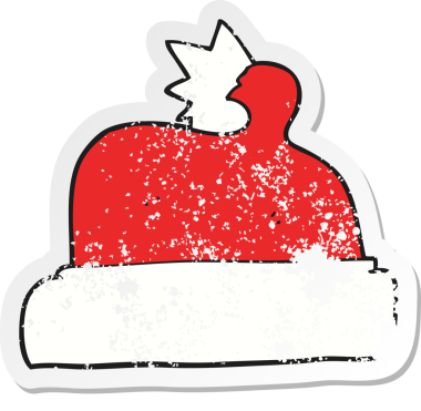 Bir insan tarafından çizilmiş bir karikatür Noel şapkasının gerilimli retro yapıştırması.