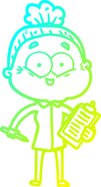 Bir insan tarafından çizilmiş, mutlu, yaşlı bir kadının çizimi.