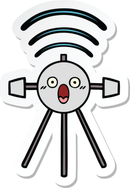 Bir insan tarafından çizilmiş şirin bir çizgi film uydusunun çıkartması.