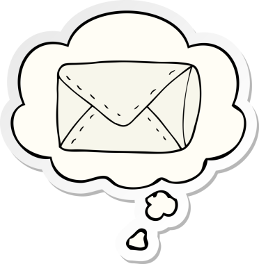 insan tarafından çizilmiş bir çıkartma olarak düşünce baloncuğu olan karikatür zarfı