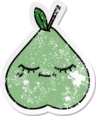 Bir insan tarafından çizilmiş yeşil armut karikatürünün sıkıntılı çıkartması.