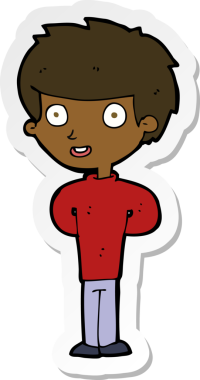 Bir insan tarafından çizilmiş mutlu bir çocuğun çıkartması.