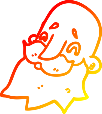 Bir insan tarafından çizilmiş sakallı bir çizgi film karakteri.