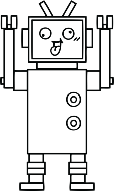 Bir insan tarafından çizilmiş çılgın bir robotun çizgi çizimi