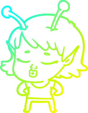 Bir insan tarafından çizilmiş, soğuk gradyan bir uzaylı kız çizgi filmi