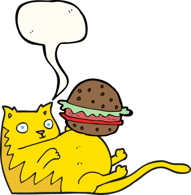 Bir insan tarafından çizilmiş serbest konuşma balonu çizilmiş şişman kedi.