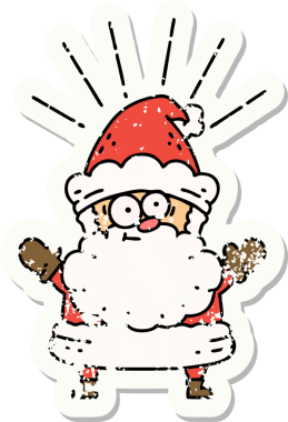 Bir insan tarafından çizilmiş eski bir dövme stili Noel Baba karakterinin eski çıkartması.