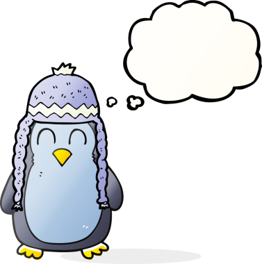 Bir insan tarafından çizilmiş serbest çizim baloncuk penguen şapkası.