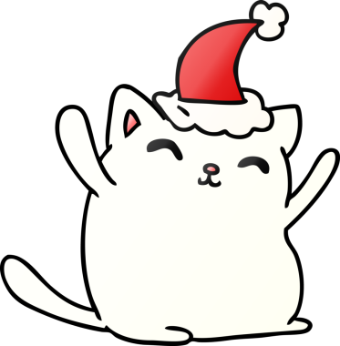 Bir insan tarafından çizilmiş kawaii kedisinin el çizimi gradyan çizgi filmi.