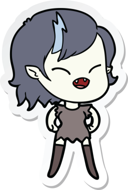 Bir insan tarafından çizilmiş, gülen vampir bir kızın çıkartması.