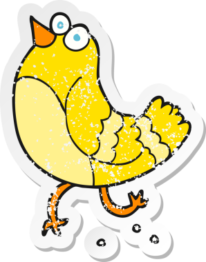 Bir insan tarafından çizilmiş karikatür kuşunun gerilmiş çıkartması.