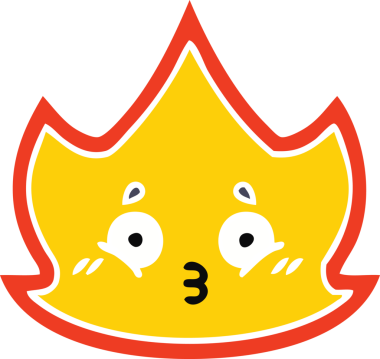 Bir insan tarafından çizilen ateşin düz renkli retro karikatürü