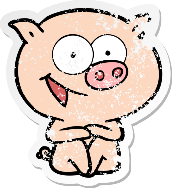 Bir insan tarafından çizilmiş neşeli domuz çizgi filminin hüzünlü çıkartması.