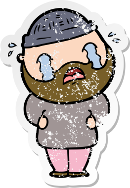 Bir insan tarafından çizilmiş ağlayan sakallı bir adamın sıkıntılı çıkartması.