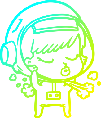 Bir insan tarafından çizilen uzay kaskını çıkartan güzel astronot kız çizgi çizimi.