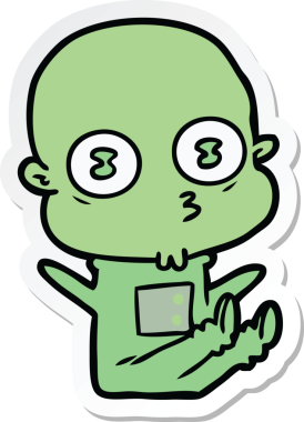 Bir insan tarafından çizilmiş garip kel bir uzay adamının çıkartması.