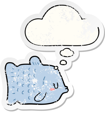 Düşünce baloncuklu karikatür balığı insan tarafından çizilmiş yıpranmış bir çıkartma gibi.