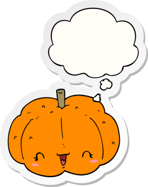 Düşünce baloncuklu balkabağı insan tarafından çizilmiş bir çıkartma.