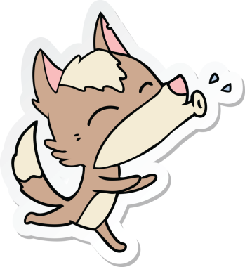 Bir insan tarafından çizilmiş uluyan kurt çizgi filminin çıkartması.